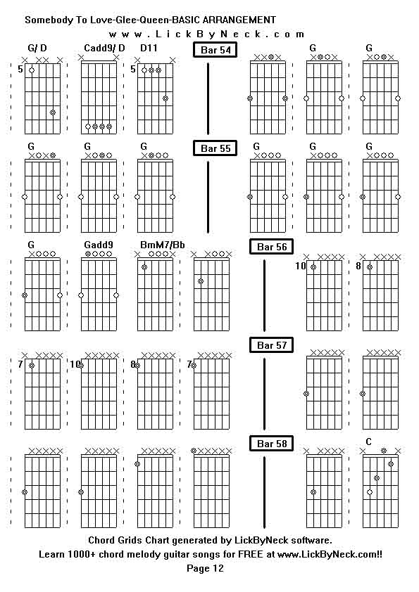 Chord Grids Chart of chord melody fingerstyle guitar song-Somebody To Love-Glee-Queen-BASIC ARRANGEMENT,generated by LickByNeck software.